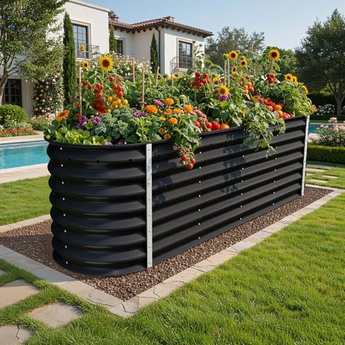 8x2x2ft Galvanized Oval Raised Garden Bed (8x2x2ft / Black)