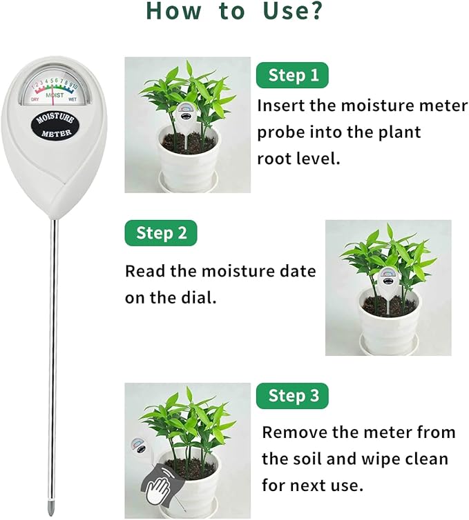 Soil Moisture Meter, Soil Moisture Monitor for House Plants, Soil Hygrometer Moisture Sensor for Indoor & Outdoor, Garden, Farm, Lawn Plant Care, No Battery Needed(White)