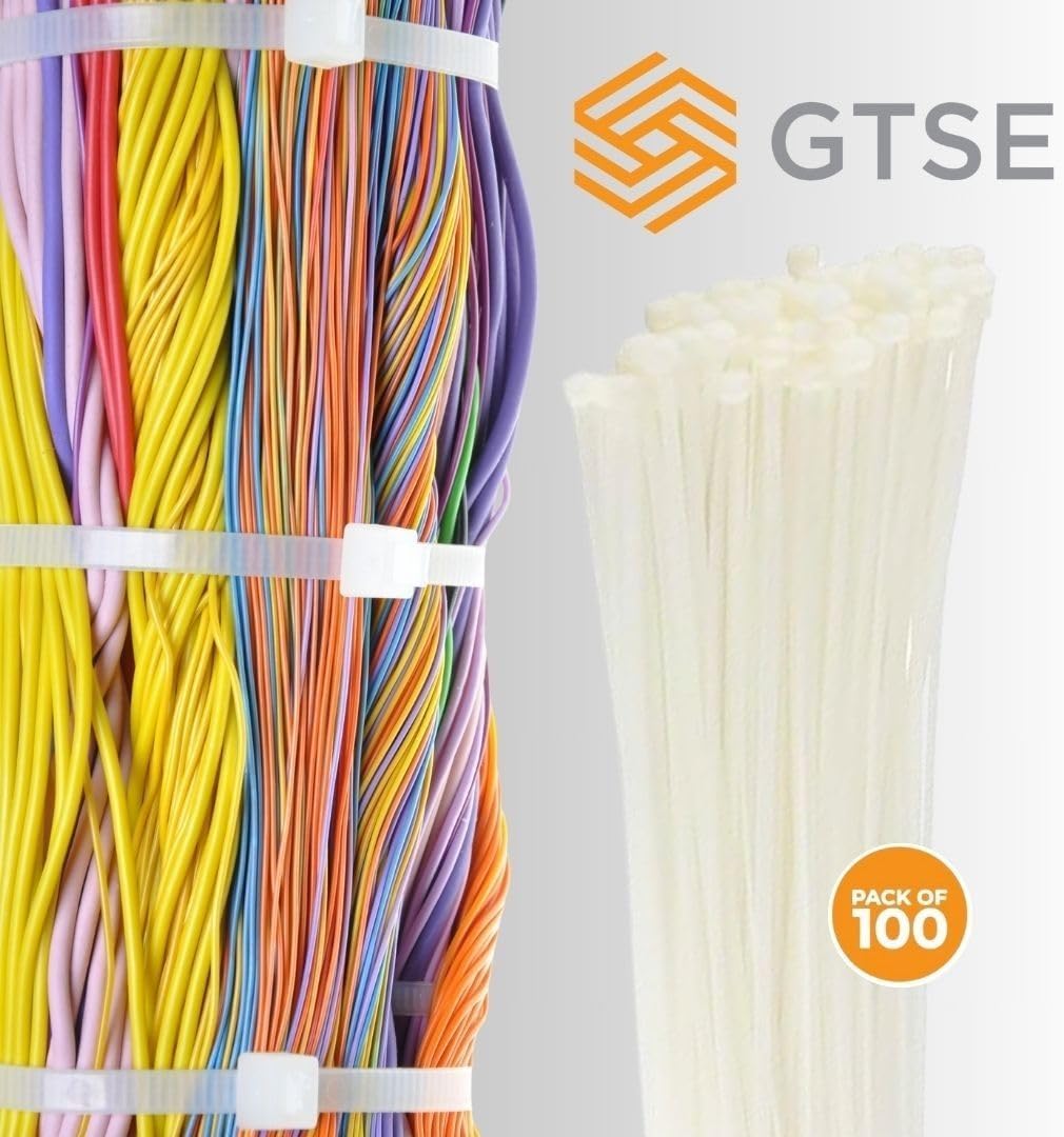 GTSE 8 Inch White/Clear Zip Ties, 100 Pack, 40lb Strength, UV Resistant Strong Nylon Cable Ties, Self-Locking 8" Tie Wraps