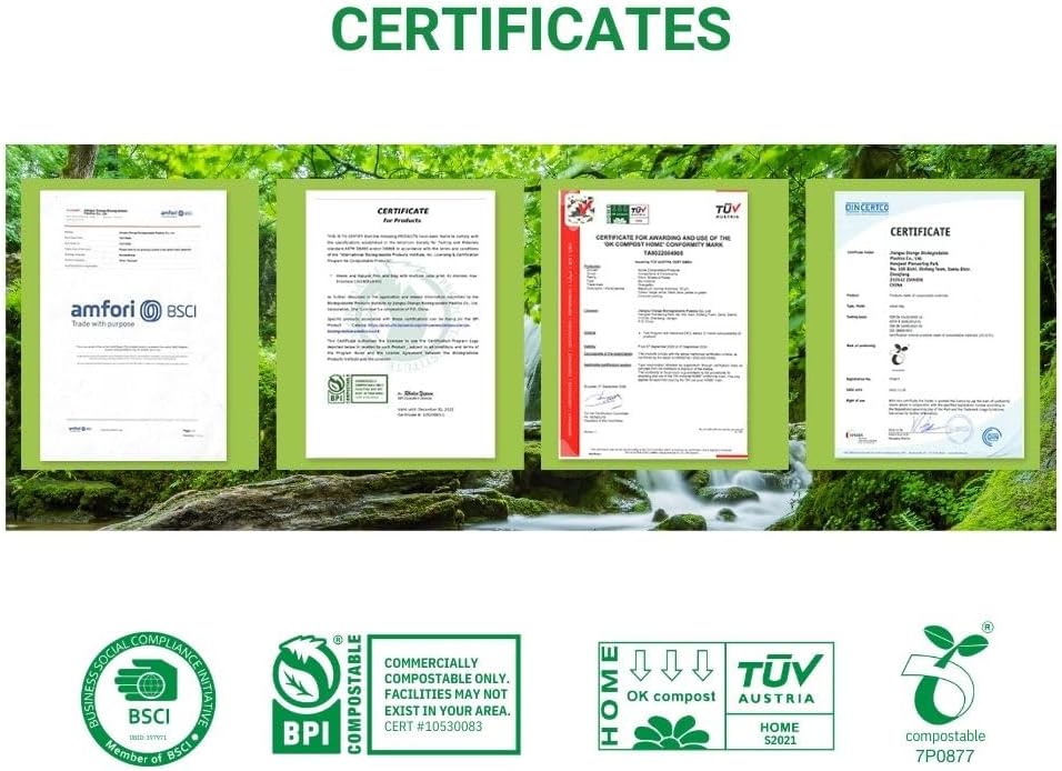 Certified Home Compostable Produce Bags, 1000 Count, 14 x 18 Inches, Hold Up to 14 Lbs, ASTM D6400, EN 13432, US BPI & Europe OK Compost Home Certified