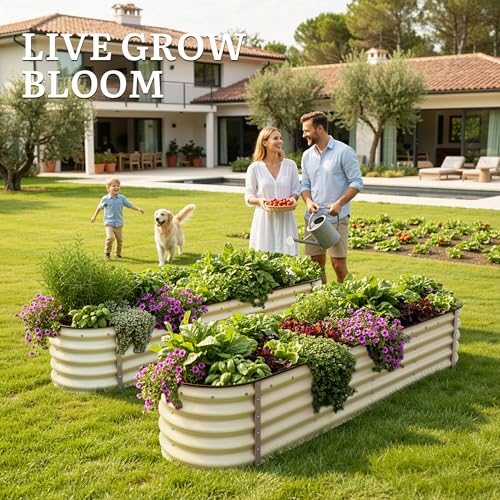 8x2x1.5ft Galvanized Oval Raised Garden Bed (8x2x1.5ft / Cream Yellow)