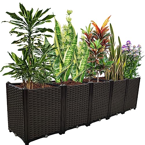 Large Planters for Outdoor Plants Raised Garden Bed Kit Rectangular Elevated Plastic Garden Boxes for Gardening Vegetables Flowers in Backyard Patio Balcony (78.7"(l)x16"(w)x20.9"(h)/Brown)