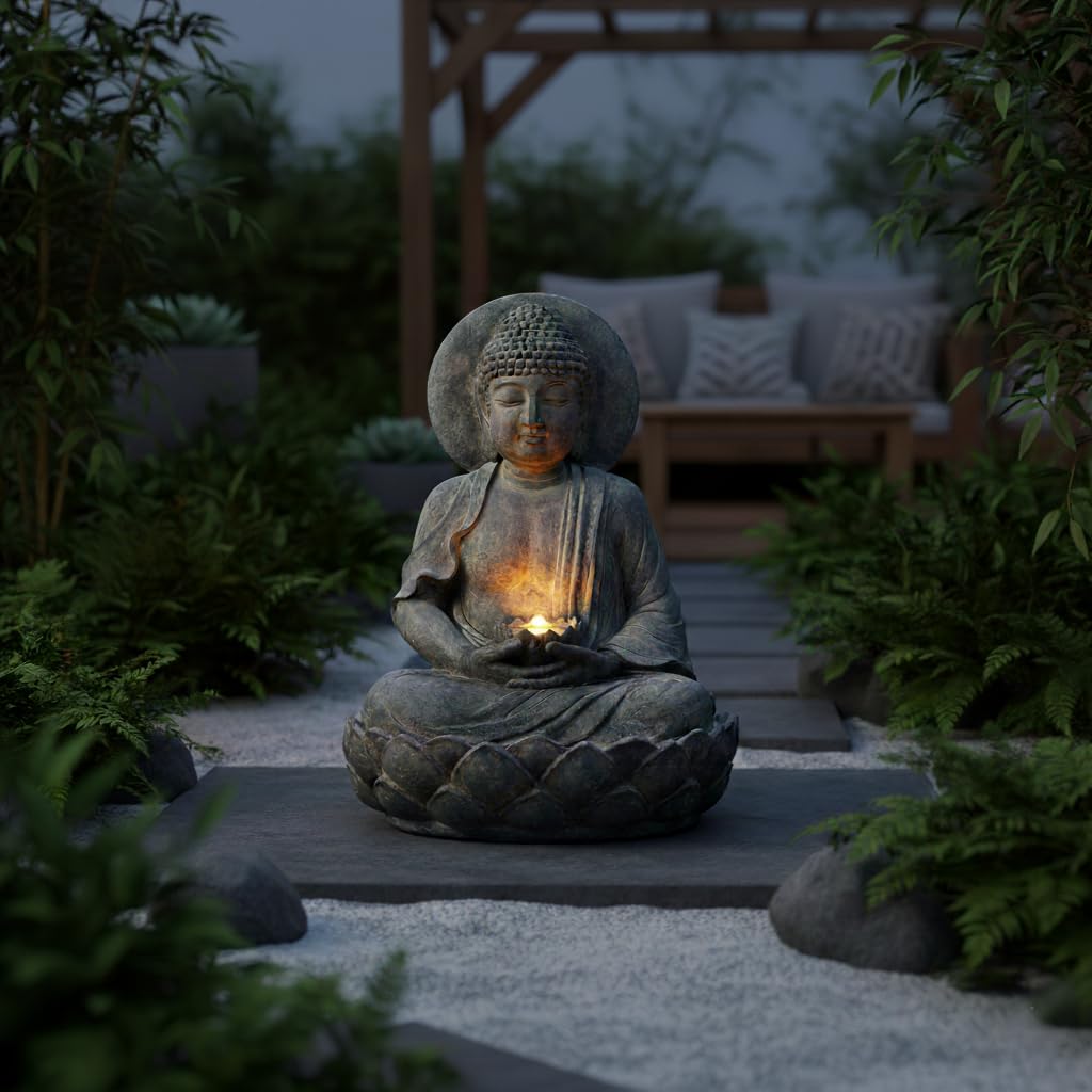 Buddha Zen Statue Water Fountain (Gray)