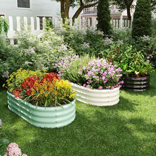 Galvanized Metal Planter Round Raised Garden Bed Kit for Gardening Outdoor (White / 2x2x1FT（2pcs）)