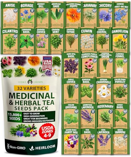 32 Medicinal Herb & Tea Variety Seeds Garden Kit