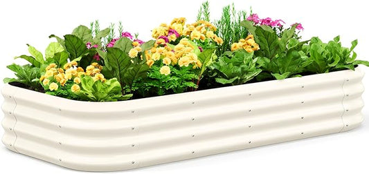 Quictent Galvanized Raised Garden Bed Kit, 6x3x1ft Oval Large Metal Outdoor Planting Box, Ground Planter Strengthened by Crossbar, Beige