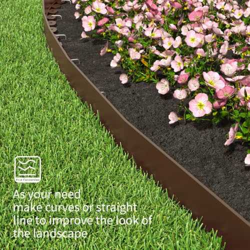 Landscape Edging 4 Inch Tall 60FT with 75Pcs Metal Spikes (Brown / 60FT)