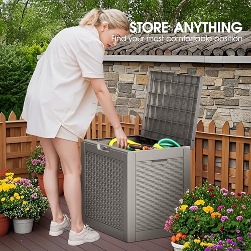 33 Gallon Outdoor Storage Box Waterproof Deck Box for Patio (Grey / 33 Gallon)