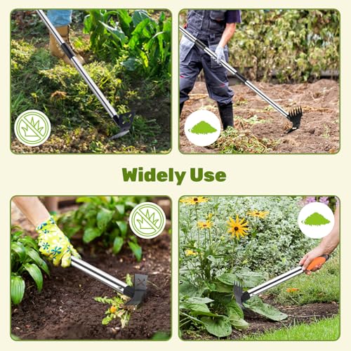 60" Weed Puller Tool with Long Handle and 17" Weeding Tools Gardening Set (Black)