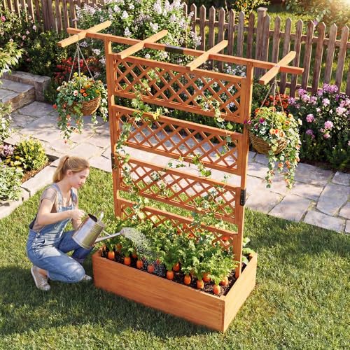 Raised Garden Bed with Trellis 2 Pack (Orange / 60"Lx22"Wx72"H)