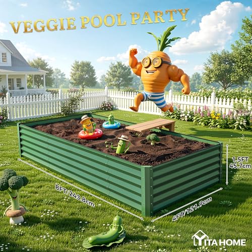 8x4x1.5ft Galvanized Raised Garden Bed (8x4x1.5ft / Green)