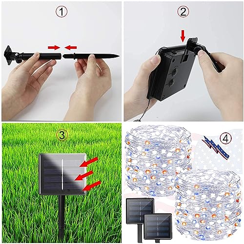 Solar String Lights Outdoor (Red White Blue / 2 Pack(100LED))