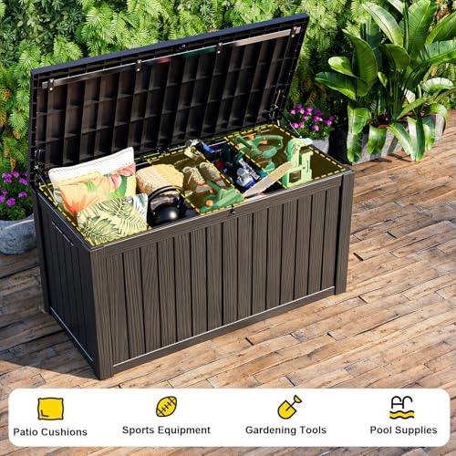 180 Gal Waterproof Outdoor Storage Box UV Resistant Deck Box (Black / 180 Gallon)
