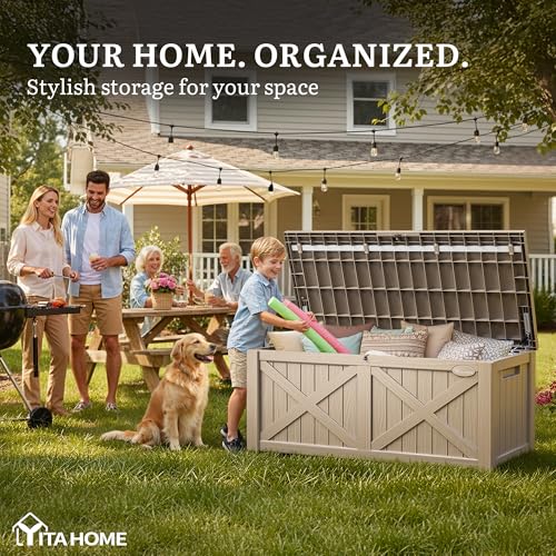 150 Gallon Large Deck Box with X (Deck Box w/X Front / 150 Gallon / Taupe)