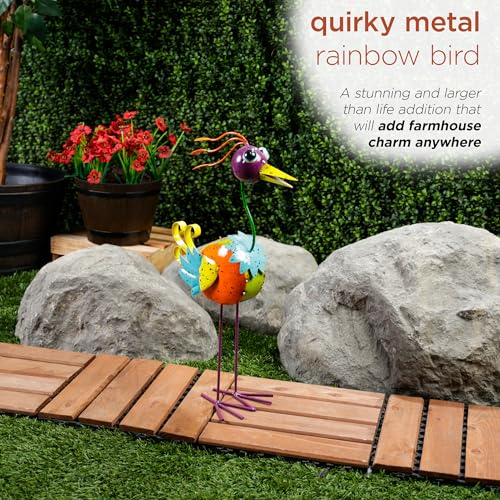 LAZ328HH Quirky Metal Rainbow Bird Decor (21" Multicolor Bird)