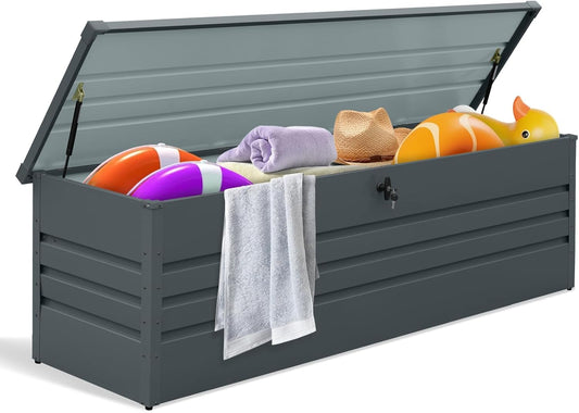 260 Gallon Waterproof Outdoor Storage Box, Extra Large Outside Metal Deck Storage Box for Patio Cushions, Garden Tools, Pool Supplies