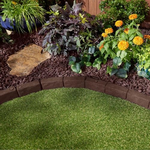4' Rubber Cobblestone Flexible No Dig Landscape Mulch Border Edging with Anchoring Spikes for Lawns (4 Edgers)