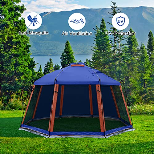 Screen House Tent 13 x 13 Ft Screened Mesh Net Wall Canopy (Blue-1 / 13'x13')