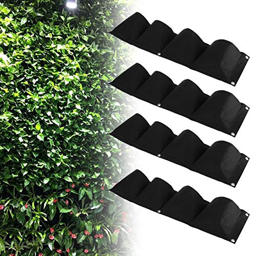 Vertical Hanging Outdoor Wall Planter 4Pcs 4 Pocket Plant Grow Bag Wall Mounted Reusable Degradable Felt Garden Planter