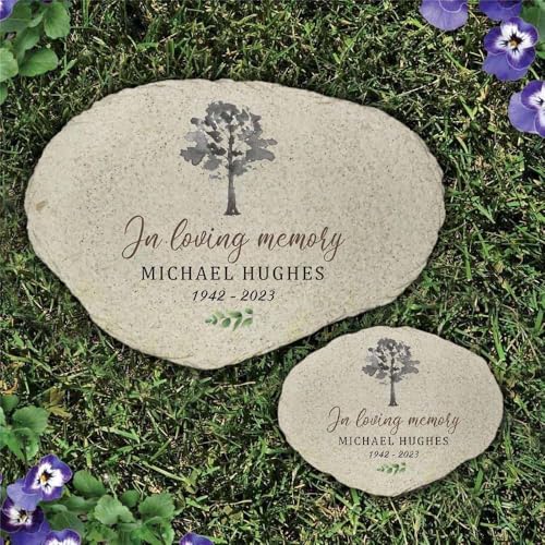 Personalized Memorial Watercolor Tree Flat Garden Stone (Watercolor Tree / Large)