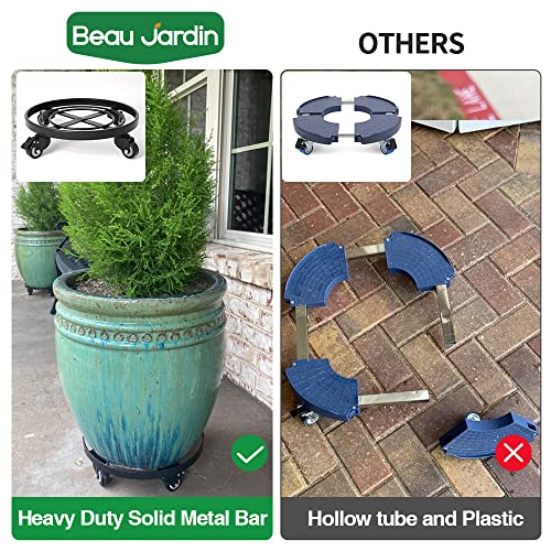 Amagabeli 2 Pack 14" Plant Caddy with Wheels Heavy Duty Iron Potted Rolling Plant Stand Dolly with Brake Metal Planter Flower Pot Rollers Movers Indoor Outdoor Trolley Casters Coaster (14 inch x 2 pack)