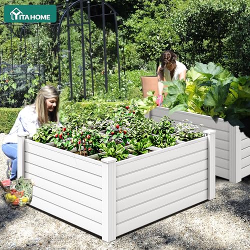 48x48x24 in Plastic Raised Garden Bed 2pcs with Growth Grid (White / 48x48x24 in)