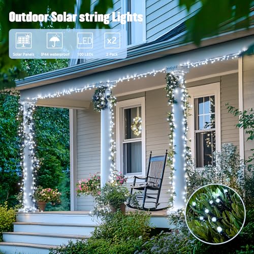 2 Pack Solar String Lights Outdoor (White / 100LED*2)