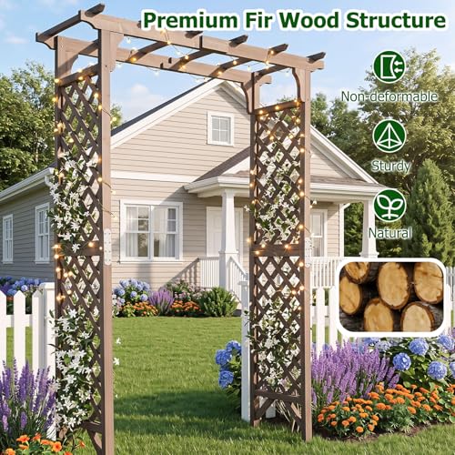85" Wooden Garden Arch Trellis (60"W x 85"H / Dark Brown)