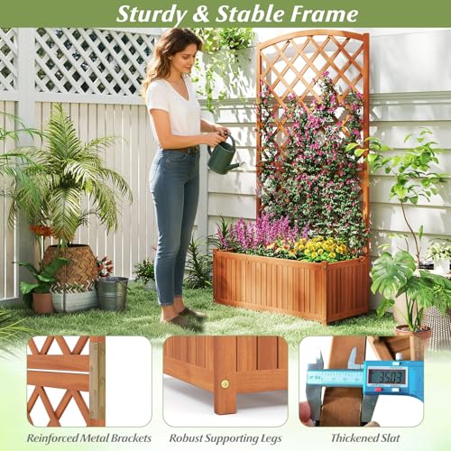Solid Acacia Wood Planter Box with Trellis (Orange / 32"Lx16"Wx63"H)