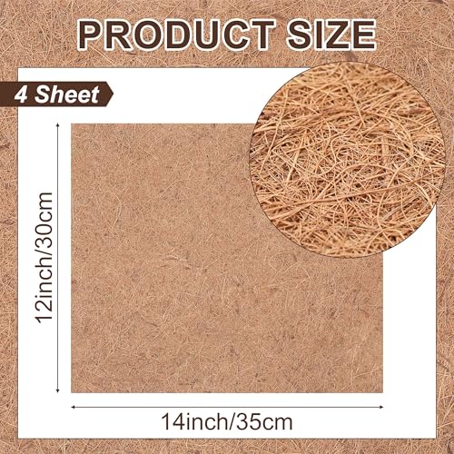 4 Rolls 12 x 14 Inch Coir Liner Roll Coconut Fiber Mat Natural Coconut Coir Liner Sheets Plant Potting Mat for Garden Planters Flower Window Box Basket Animal Pet Pad Reptile Carpet (12 x 14 inch)