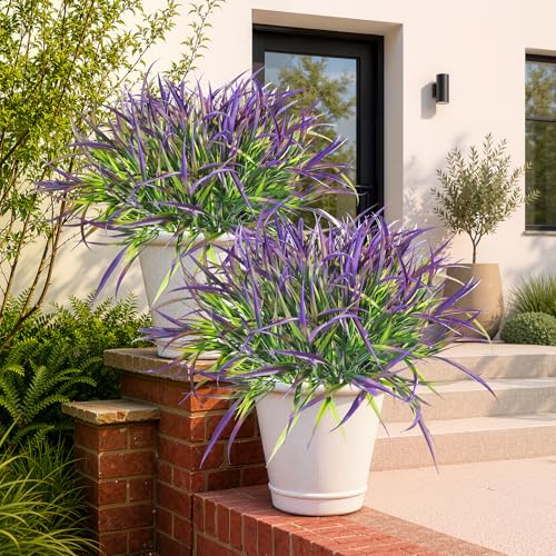 12 Bundles Artificial Outdoor Plants UV Resistant Fake Grass Plants Faux Plastic Plants Greenery Shrubs for Home Garden Pathway Window Box Front Porch Cemetery Spring Summer Decor (12 Count)