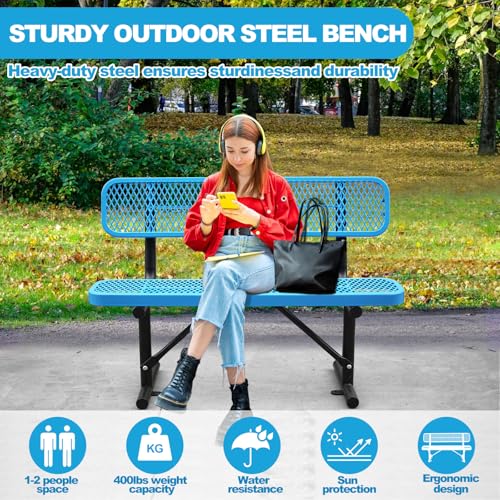 4Ft Outdoor Bench with Back Portable Frame