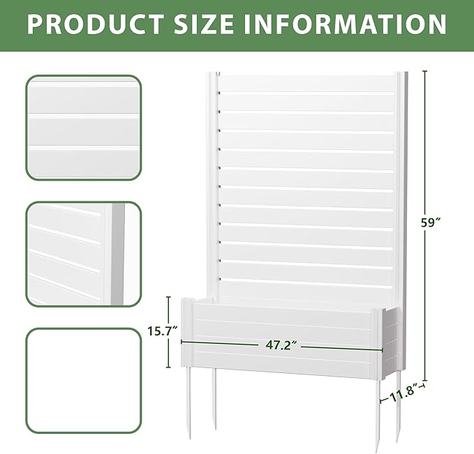 Casaphoria Raised Garden Bed with Trellis, 59"x30"x12" Planter Box with Open Bottom for Gardening Vegetables & Vines and Climbing Plants, White
