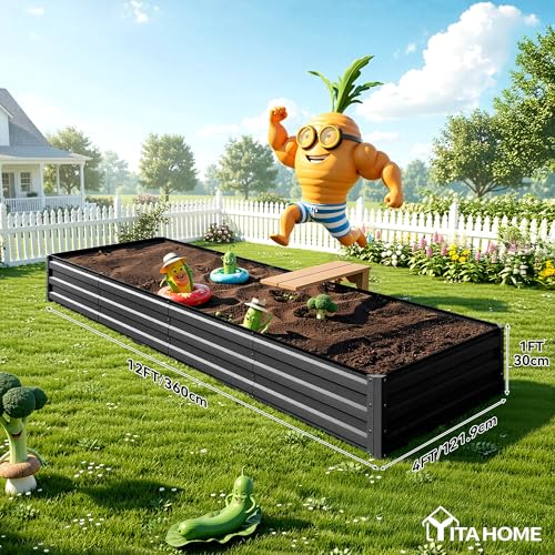 2pcs 12x4x1ft Galvanized Raised Garden Bed (12x4x1FT(2PCS) / Black)