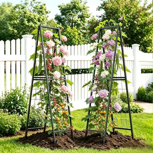 Metal Garden Trellises Heavy Duty Plant Support Trellis (16"x 77"H A-Frame)