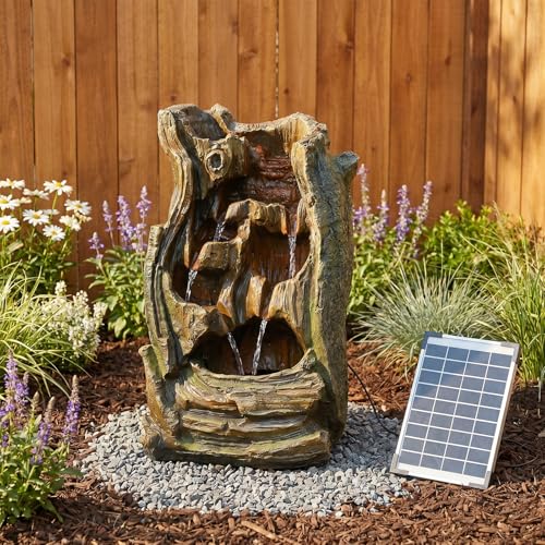 Solar Outdoor Water Fountain (Wooden Solar Powered - 24.4 Inch)