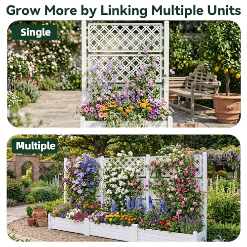 Raised Garden Bed with Trellis for Climbing Plants (Ashen / 43.43*18.27*59.29)