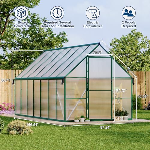 8X14FT Polycarbonate Greenhouse with Aluminum Frame (Green / 8X14FT)