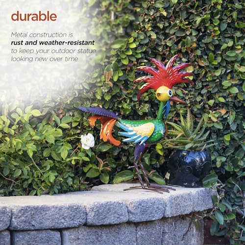 18" Tall Wacky Metal Rooster Yard Statue (18" Multicolor Rooster)