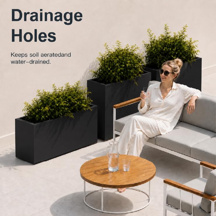 Black Metal Rectangular Box with LED Light Flower Rectangle Trough Galvanized Light Up Planter Indoor Outdoor Patio Terrace