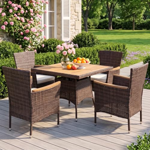 5 Pieces Patio Dining Sets (Brown- Beige / 5-Pieces)