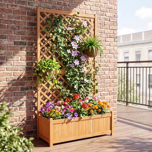 71" Raised Garden Bed with Trellis & Garden Box (2 Count)