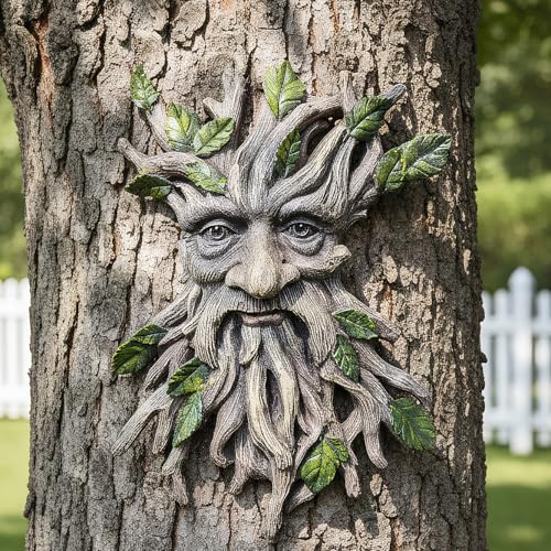 13.2" Real Tree Face Hugger Statue (Green Brown)