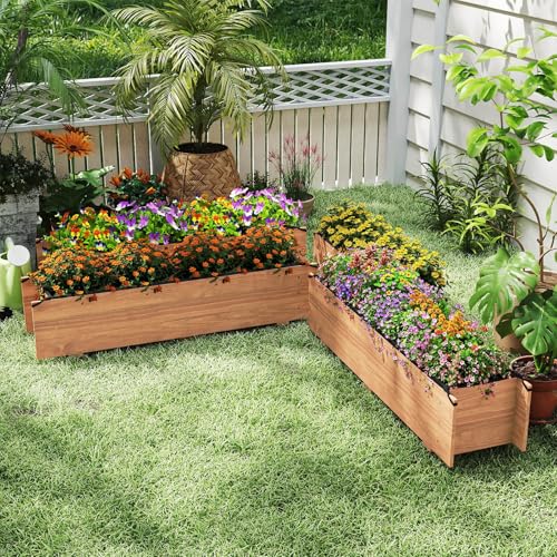 Wooden Raised Garden Bed with 4 Drainage Holes & Black Liner (Orange / 44” x 11” x 10”)