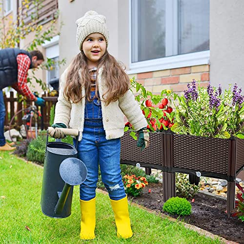 Plastic Elevated Planters for Raised Garden Bed with Legs for Outdoor Plants Box Kits with Drainage Holes for Patio Deck Balcony to Planting Flowers (31.5"(l)x16"(w)x17.3"(h)/Brown)