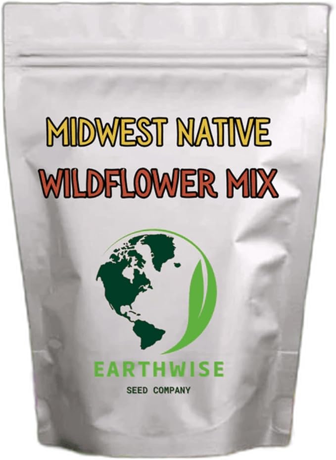 Earthwise Midwest Native Wildflower Seed Mix – Low Maintenance, Organic, Season-Long Blooms, Drought Tolerant, Pollinator Friendly, Pet Safe, Chemical-Free – Covers Up to 250 sq ft, 1/4 lb