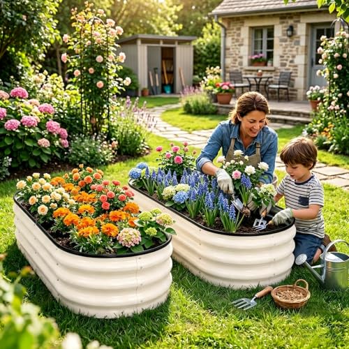 Galvanized Raised Garden Beds Outdoor (White / 6 x 3 x 1 ft)