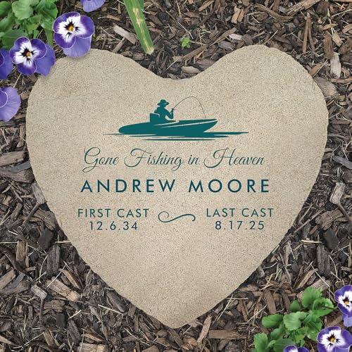 Personalized Heart Fishing Memorial Garden Stone (Gone Fishing / Heart)