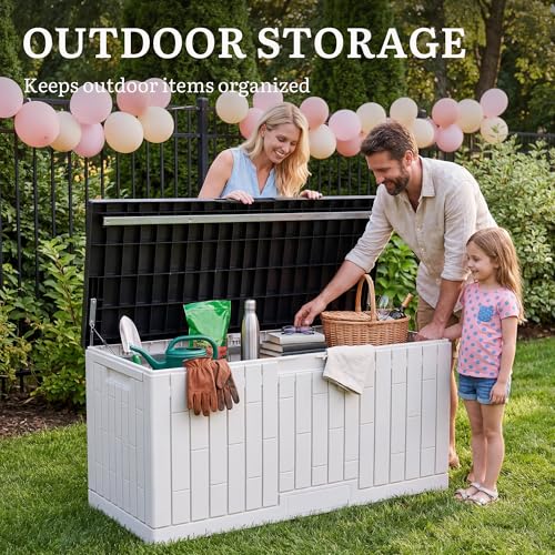 120 Gallon Outdoor Storage Deck Box (Deck Box / 120 Gallon / Black&White)
