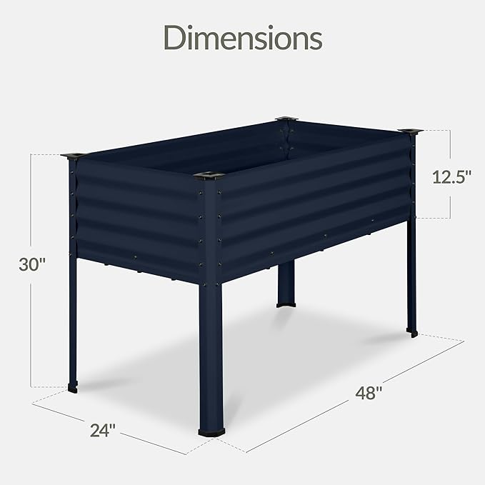 Best Choice Products 48x24x30in Galvanized Raised Garden Bed, Metal Elevated Planter Box, Vegetable Garden for Backyard, Patio, Balcony - Navy Blue